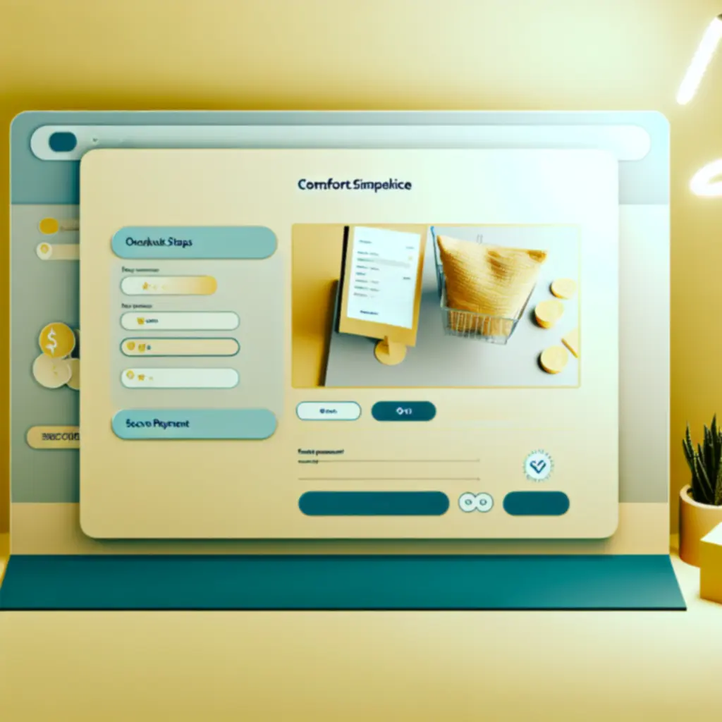 Checkout folyamat asztali nézetben, egyszerű lépésekkel