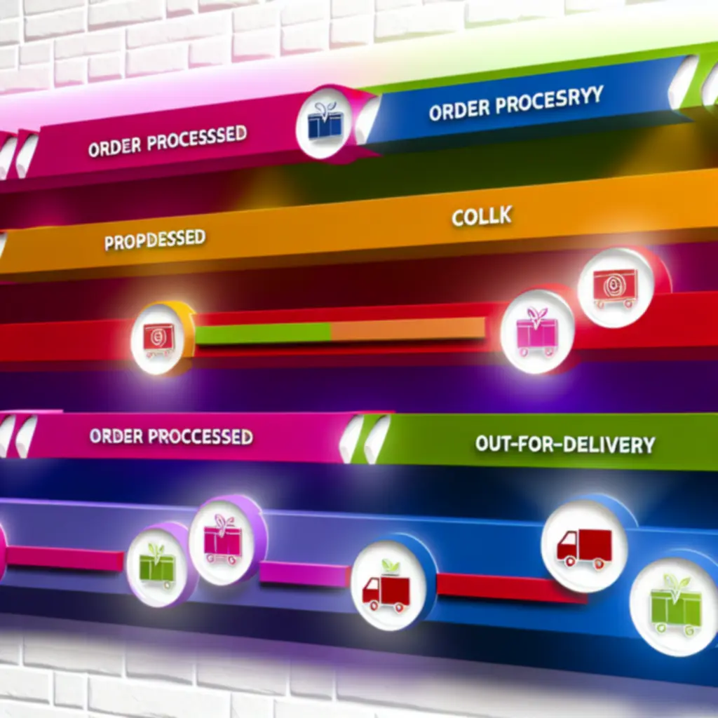 Színes kézbesítési folyamatjelző vizuális kártya