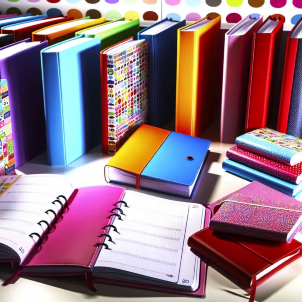 Színes naplókollekció különböző méretekben és borítókkal