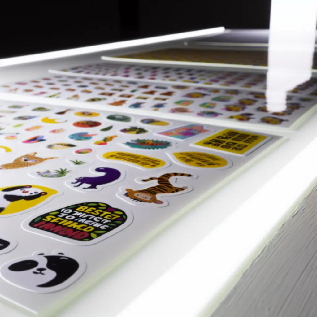 Közelről fotózott, népszerű matricák – élénk színek és részletes nyomatminőség.